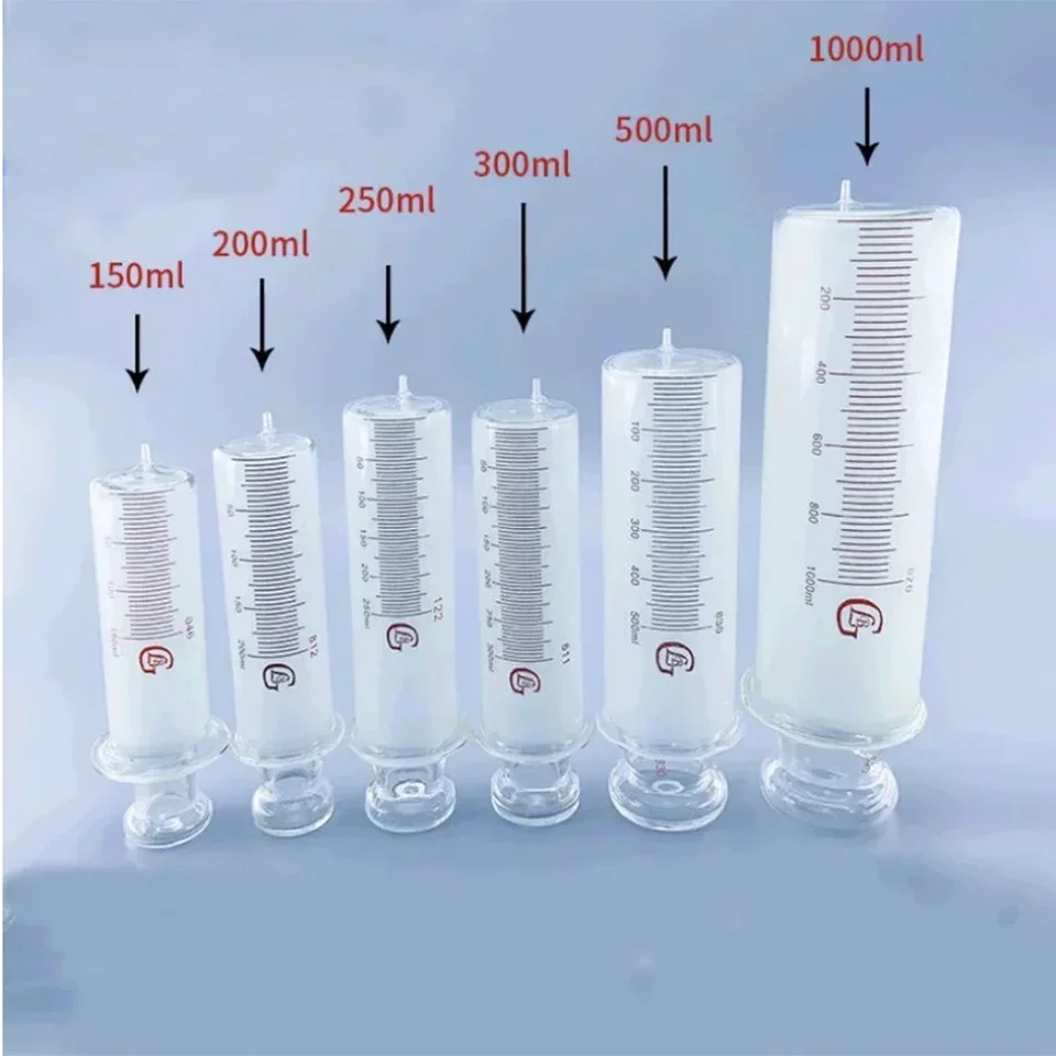 150 ml/200 ml/250 ml/300 ml/500 ml/1000 ml Všetky sklenené striekačky veľké klobásy Zariadenie sklenený sklenený sklenený vstrekovač veľký kalibr