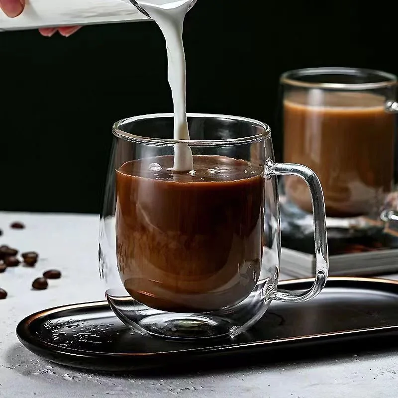 150 ml/250 ml dvojlôžkového skla Káva šálka tepelne odolného s vysokým obsahom borosilikátového skla s rukoväťou s mliečnou vodou šálka číre šálky darček