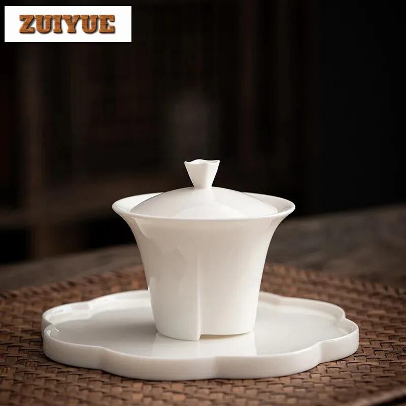 150 ml elegantné biele gaiwan porcelánové tureen čínske poháre misa veko kosť keramické pohár podšálka Gaiwan Domovodiny doplnky