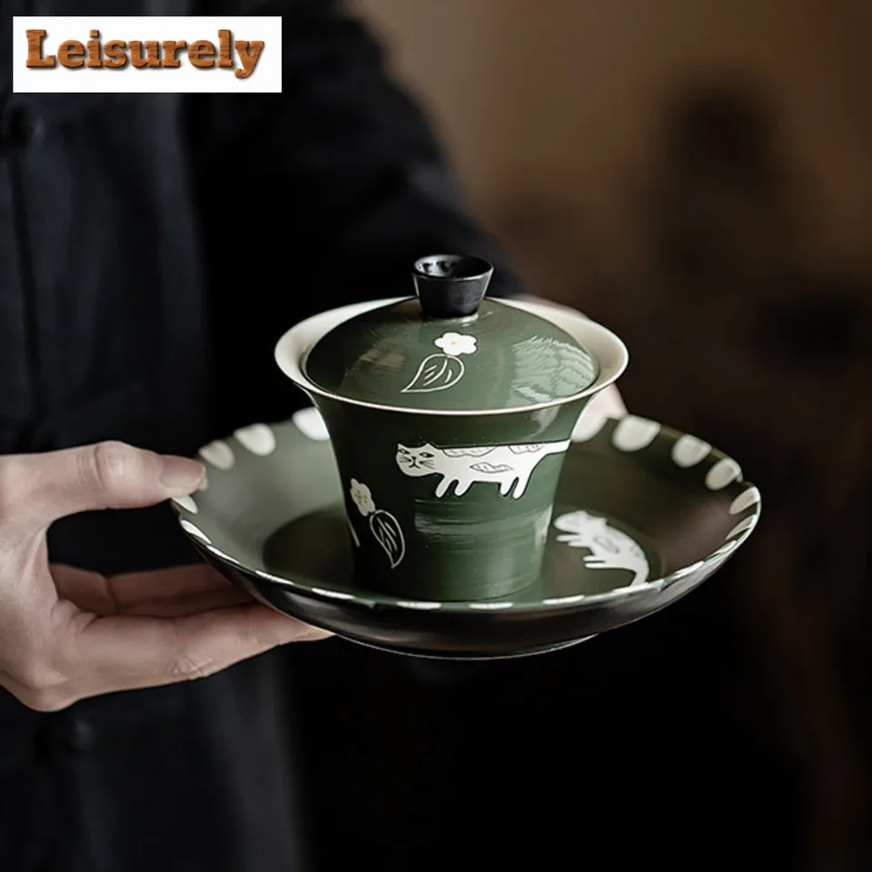 150 ml ručne vyrábaný prášok jin olivový zelený gaiwan butik ručne maľovaný mačací čaj čaj Tureen Tea Tareen