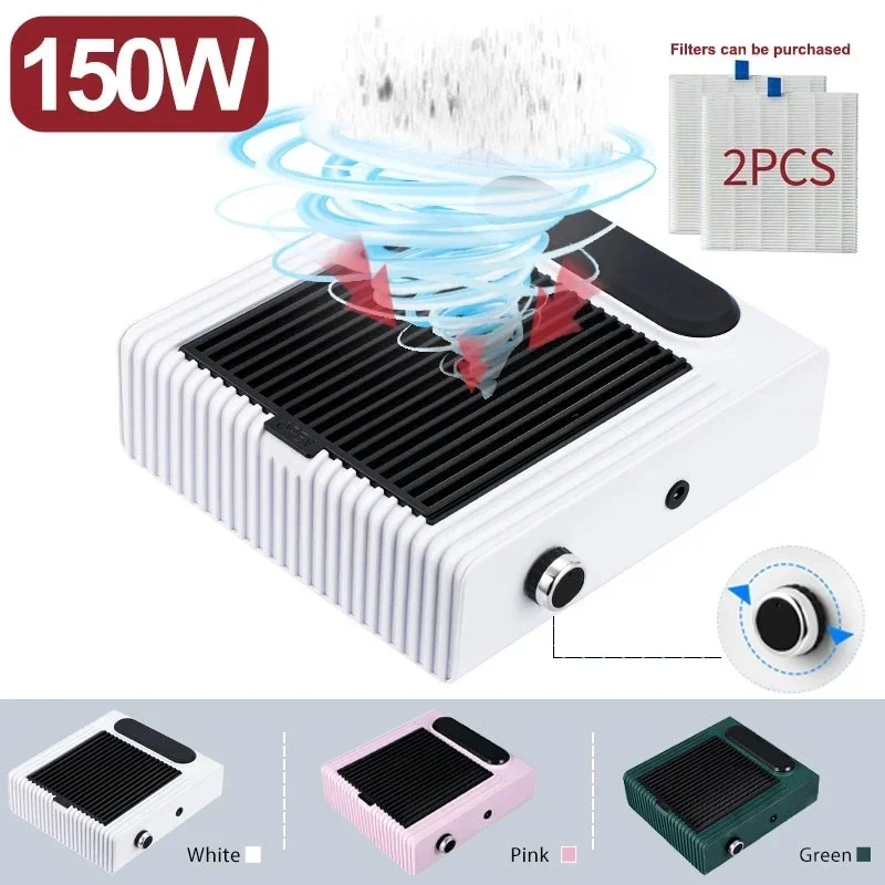 150 W silné nasávané nechtové prachové vysávače Profesionálny kolektor na nechty na nechty pre nechty redukcie prachov s filtrami manikúrne náradie