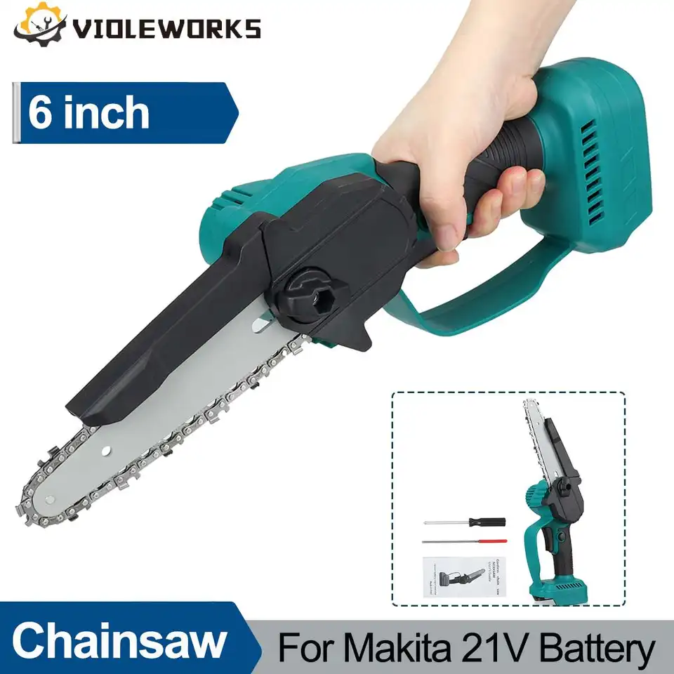 1500 W 6 -palcový mini elektrický reťazec píly nabíjateľné bezdrôtové reťazové pílky stromu vetvy Cutter Garden Power Nástroj pre batériu Makita 21V