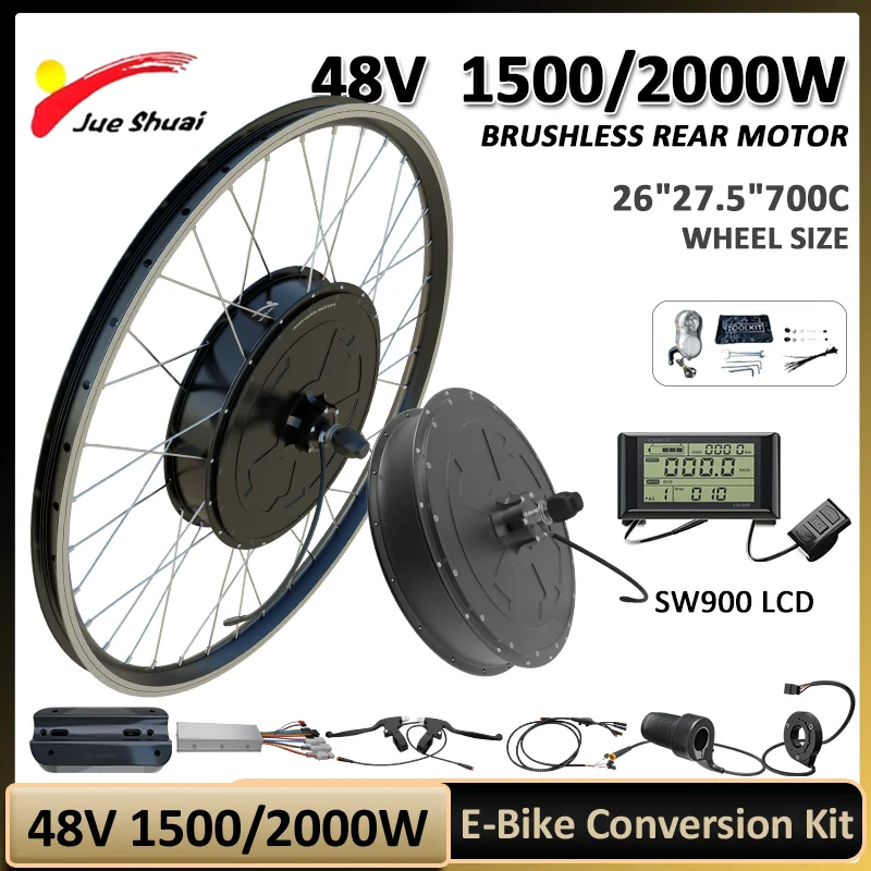 1500W/2000W elektrická konverzia bicyklov s kefou bez prevodového kolesa 26'''27,5'''700c Kit Bicicleta Eléctrica 60 km/h najvyššia rýchlosť