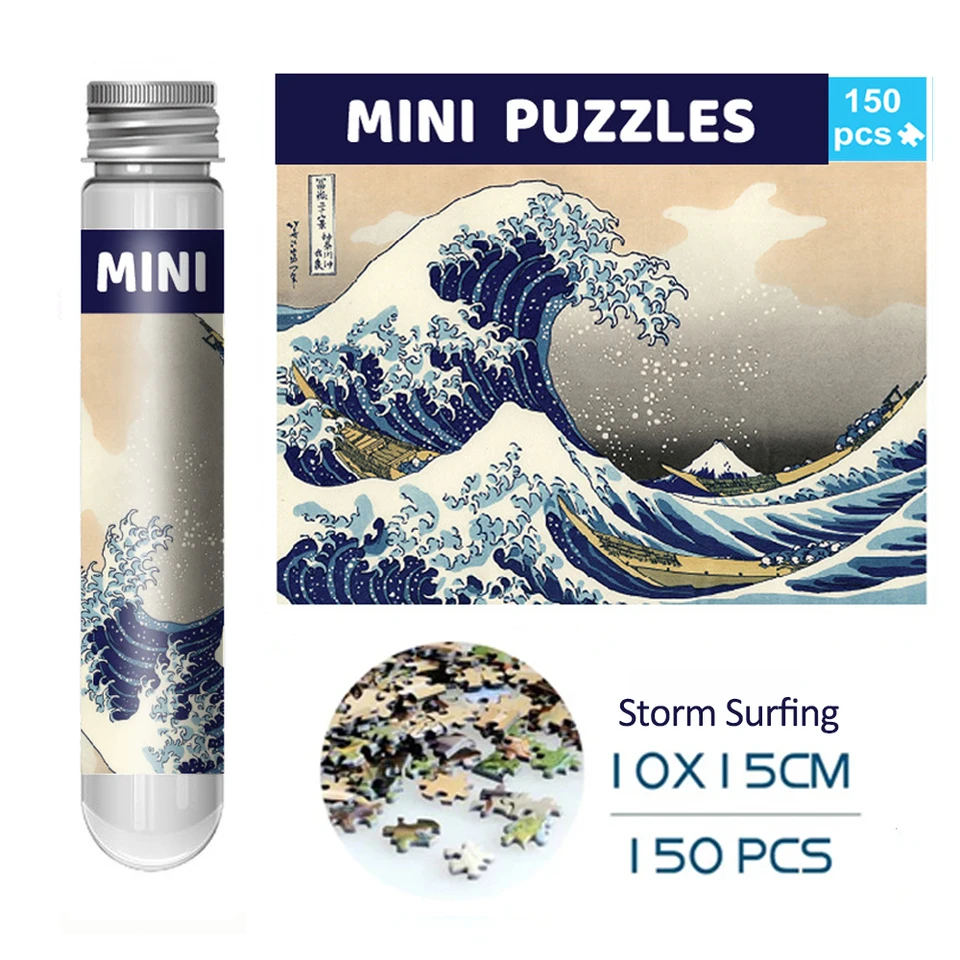 150ks Mini Test Tube Jigsaw Puzzle The Great Wave Off Decompression Fidget Hračky slávne maliarske hádanky pre rodinnú hru Aldult