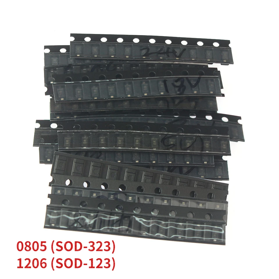 150pcs 1206 0805 súprava Zener Diód 15 hodnôt SMD Vzorka SOD-123 SOD-323 Balíček 3,3V 4,7V 5,1V 5,6V 7,5V 8,2V 10V 12V 15V