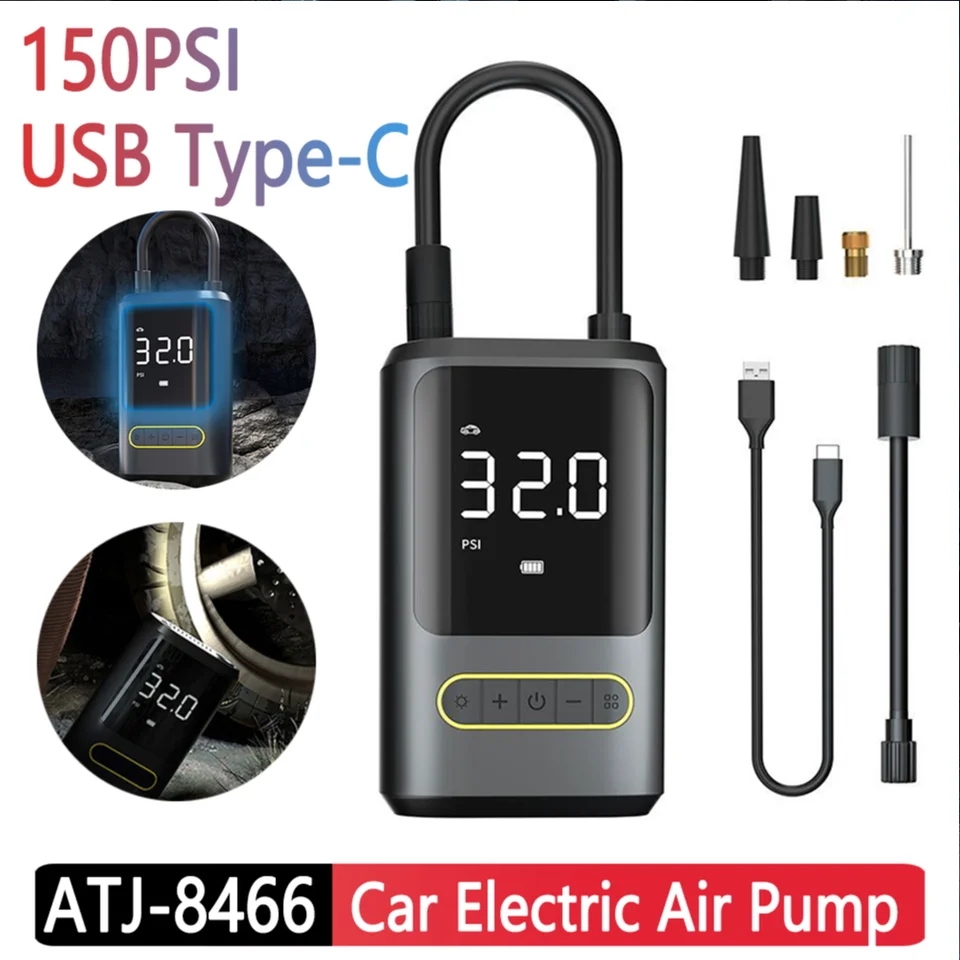 150psi automobilové pneumatiky Elektrické vzduchové čerpadlo bezdrôtového vzduchového kompresora prenosný USB Type-C Nabíjateľná 4000 mAh batéria pre motocyklovú guľu