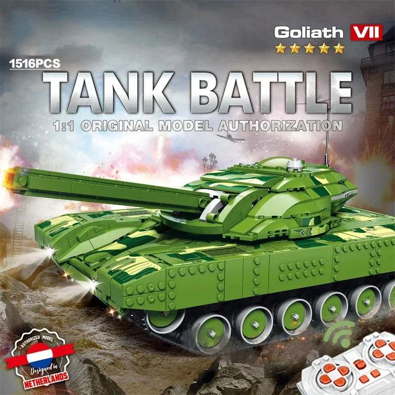 1516pcs Vojenské stavebné bloky Tanks WW II Army Heavy Tank Weapon Model diaľkového ovládača Tank Model tehly Hračky Darčeky pre deti