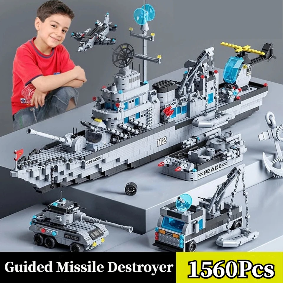 1560pcs 6 v 1 vojenských námorných lodí Setby Budúce bloky vojnových armádnych lietadlových hračiek pre chlapcov pre chlapcov vianočné darčeky