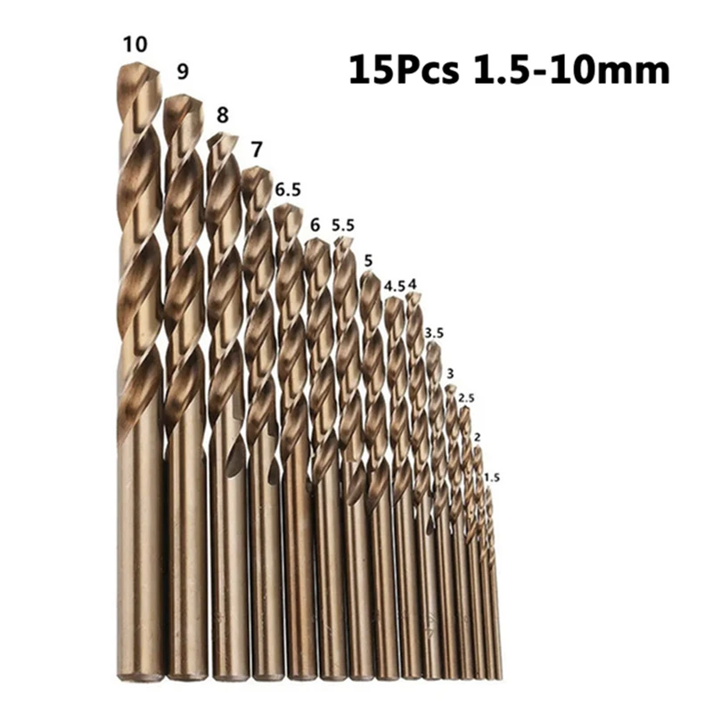 15ks 1,5-10 mm m35 kobalt vysokorýchlostná oceľová s rovnou drážkou vŕtačky BITS Kovové drevené spracovanie z nehrdzavejúcej ocele Vŕtací náradie