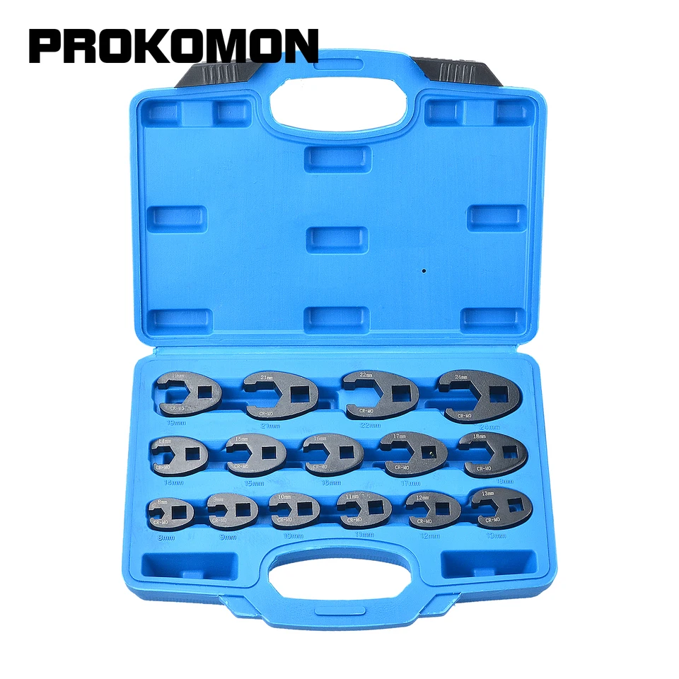 15ks Crowfoot Flare Nut Wrench Set Metric Tool Súprava pre 3/8 '' a 1/2 ''