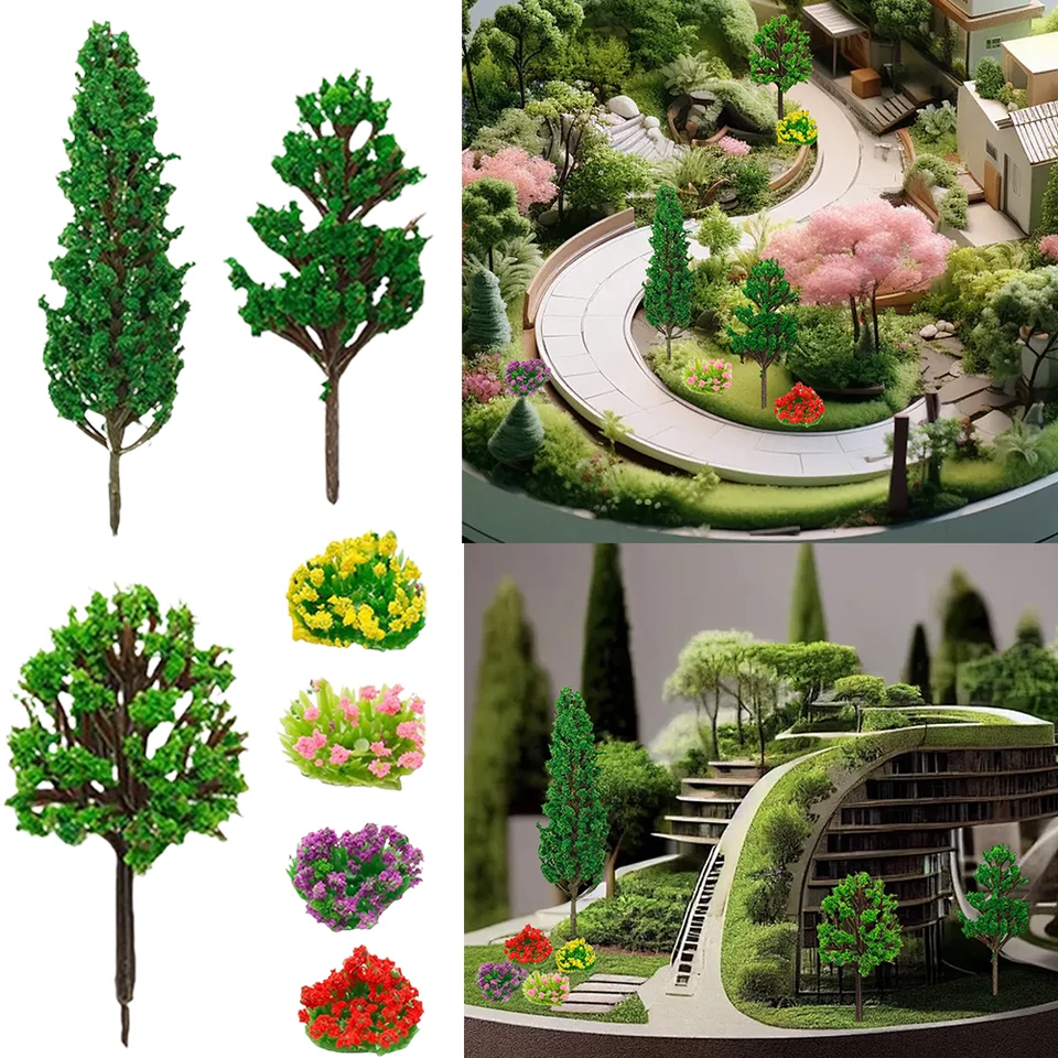 15ks Mini Model stromy Miniatúrny kvetinový klaster DIY Zmiešané miniatúrne stromy Multifunkčné 32ks umelé kvety pre krajinu pre krajinu