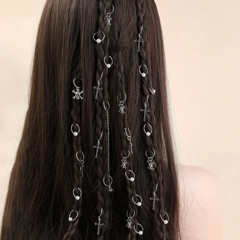 15ks mix strieborné kúzla vlasové vrkočky Dreadlock lebka kríž perlové prstene nervózny štýl pre trendy pre nástroje DIY Styling Tools