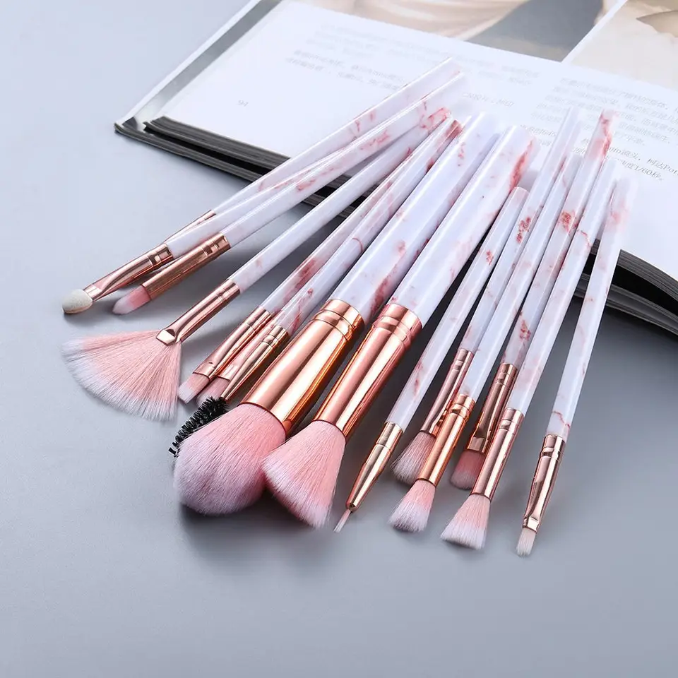 15ks mramorové make -up kefy Sada práškových kefových tieňov tieň kefy na kefu na kefu Brush