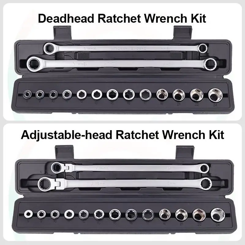 15ks nastaviteľná súprava Ratchet Wrench Kit 8-24 mm Metrická 180 stupňov nastaviteľná chrómová vanádová oceľová račňa Ratchet Kreps Spanner