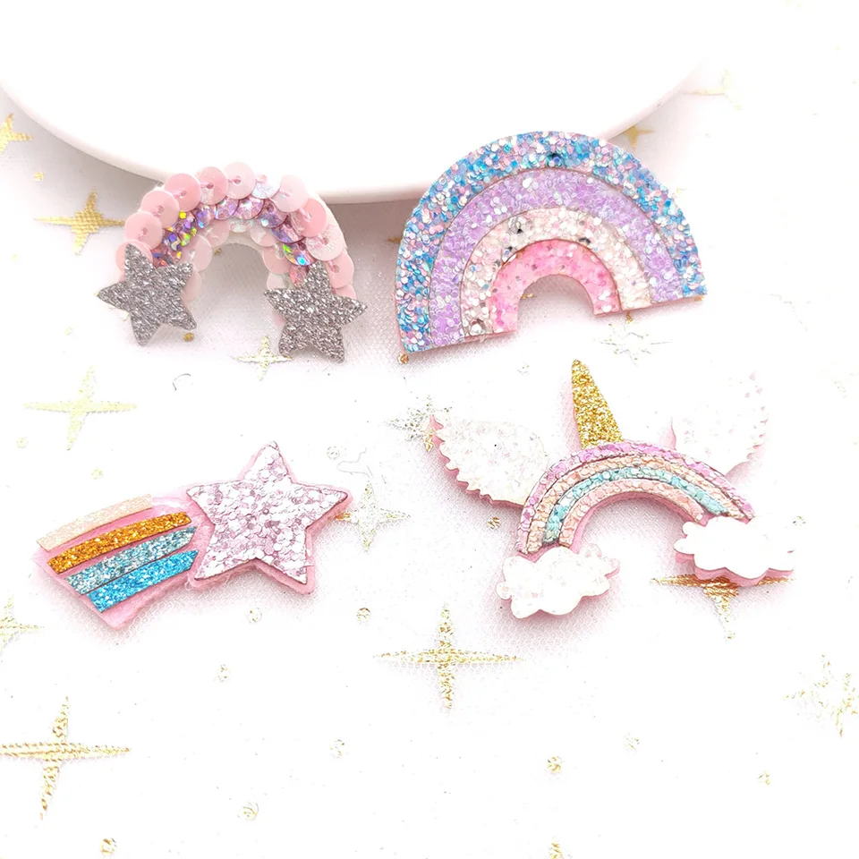 15ks/veľa viacerých štýlov flocin Unicorn Dúhové záplaty Aplikácie pre koláč vloženú kartu DIY Vlasy