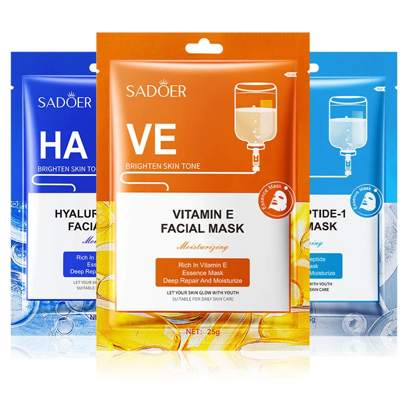 15ks Vitamín E kyselina hyalurónová oligopeptidová maska ​​na tvár bieliaci hydratačný hydratačný hydratačný olejový riadiaci plech tváre Maska starostlivosti o pleť
