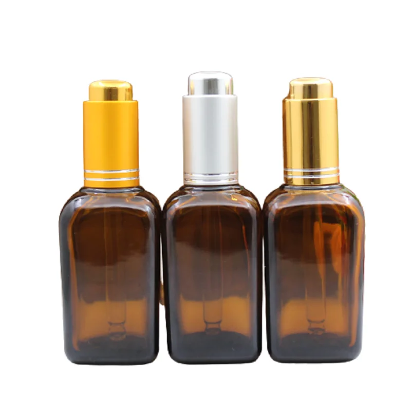 15ks štvorcový kvapkadlo fľaša 50 ml jantárového skla sérum Parfum kvapky pipety fľaše hnedé lisovacie čerpadlo éterický olej