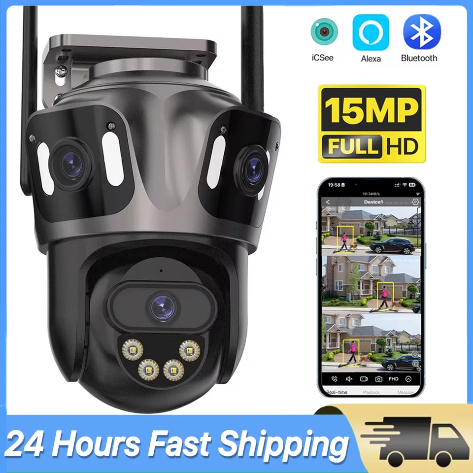 15MP HD Tri obrazovka WiFi IP Camera Outdoor 4K Dual Lens Camera Ai Human Detection Witerprope CCTV Video Security Camera ICSEE