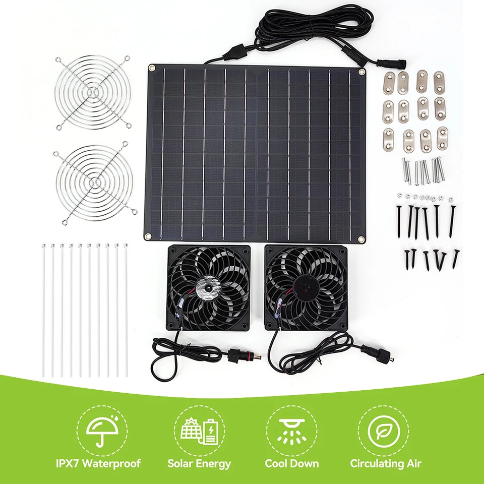 15W 12V Solárne panelové ventilátory výfukových panelov IP65 Vodotesná súprava solárneho panela s Dual Fan Solar Access Súprava ventilátor pre kuracie kolá
