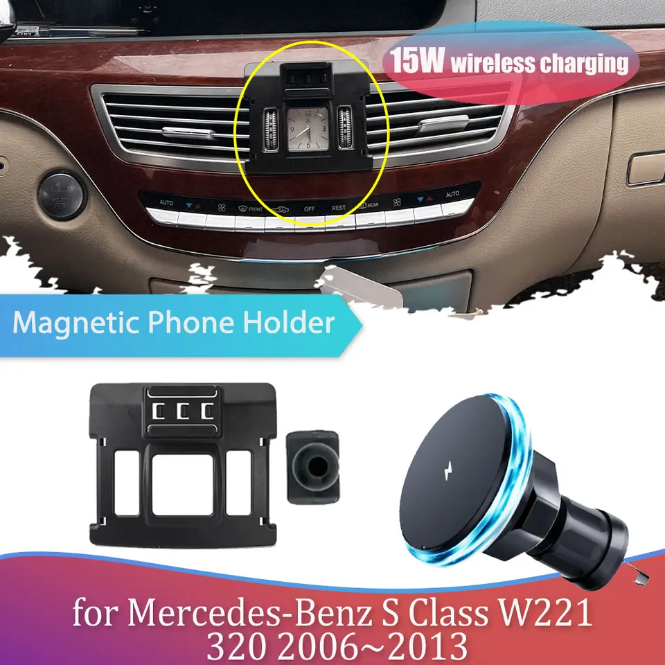 15W držiteľ telefónu automobilov pre Mercedes-Benz S Class W221 320 2006 ~ 2013 2007 Magnetic GPS podporuje bezdrôtové nabíjacie príslušenstvo iPhone