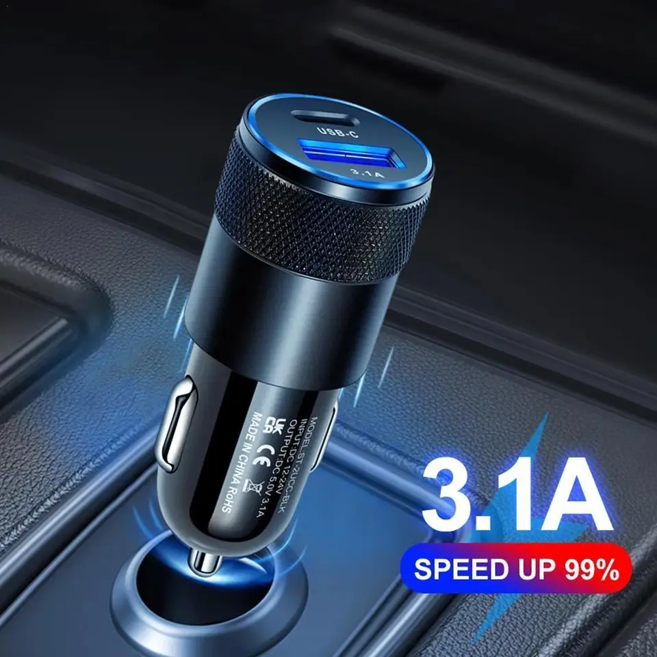 15W USB+PD Small Steel Cannon Car Charger nabíjač kovový hliníkový zliatinový nabíjačka 3.1a nabíjačku automobilu mobilný telefón