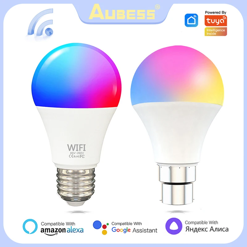 15W WiFi Smart Bulb Elb E27/B22 RGB Stlmiteľná lampa LED podporuje TUYA SMART LIFE APP PRE OVLÁDANIE PRE YANDEX ALICE ALICE ALEXA Google