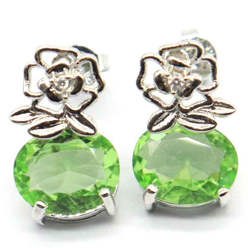 15x10 mm krásne roztomilé kvety Tvar zelenej tsavorite Garnet Swiss Blue Topaz Daily Wear Strieborné náušnice