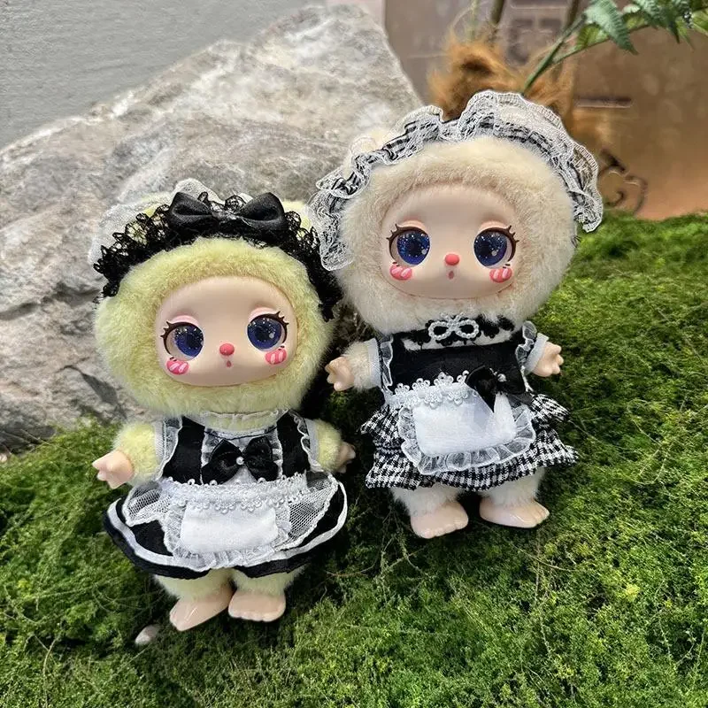 16 cm Mini plyšové oblečenie na oblečenie pre oblečenie pre Liila Lucky Cat Idol Plaid Black Yarn Maid Darček