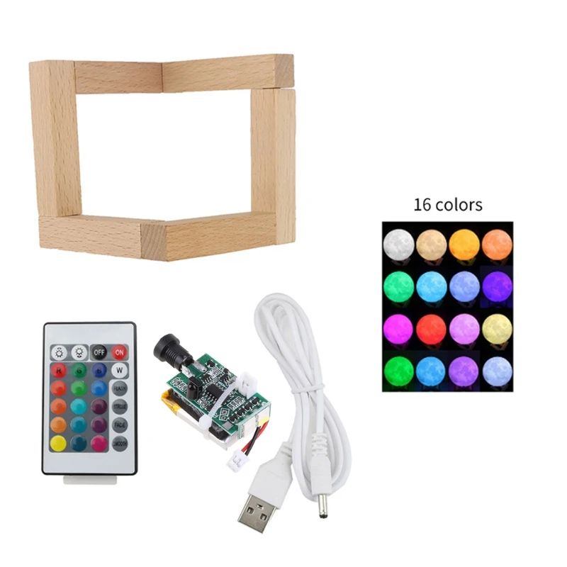 16-farebná doska Mesiaca žiarovky + drevená podpora 3D tlačiarne DIY lunárna lampa
