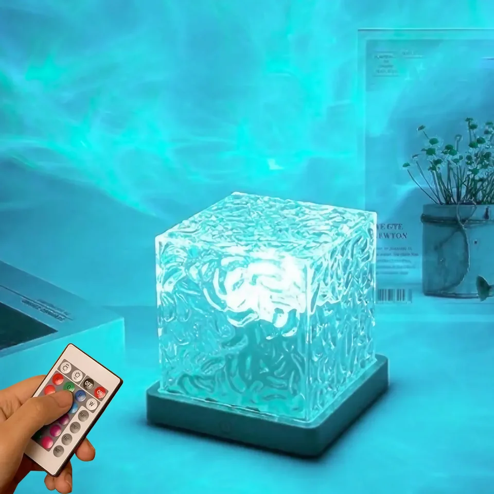 16-farebná voda LED voda zvlnenie Aurora projektor Nočné svetlo pre leto, Crystal Design Night Light USB poháňané meniace sa nočné svetlo