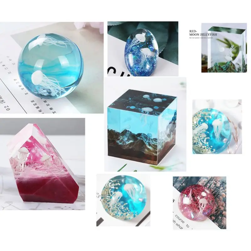 16 ks/set 3D Mini Jellyfish Modelovanie Epoxidová výplňová materiál Crystal Ocean Resin DIY Craft Decoration UV Faller