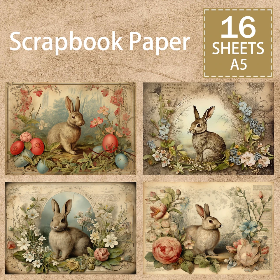 16 listov A5 Veľkosť Veľkonočného zajačika vajcia veniec Vintage Grunge Journal Planning Scrapbooking