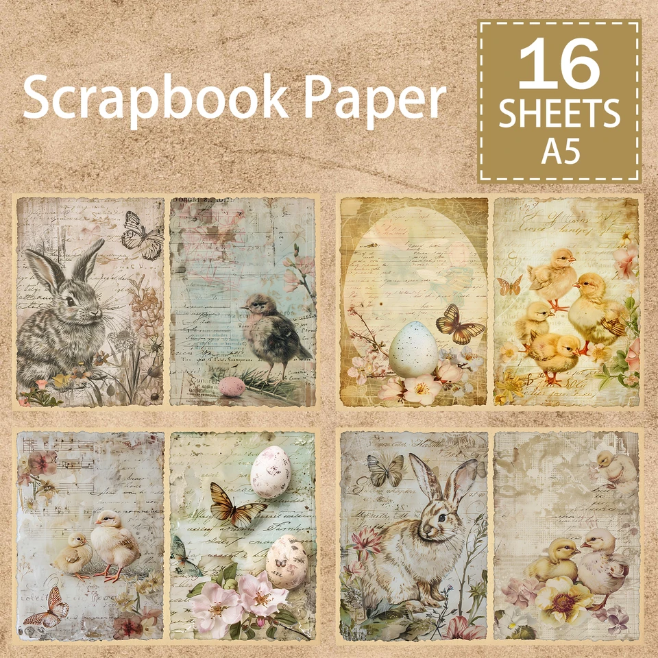 16 listov A5 Veľkosť Vintage anglický vaječný zajačik Chick pozadie Vintage Grunge Journal Planning Scrapbooking