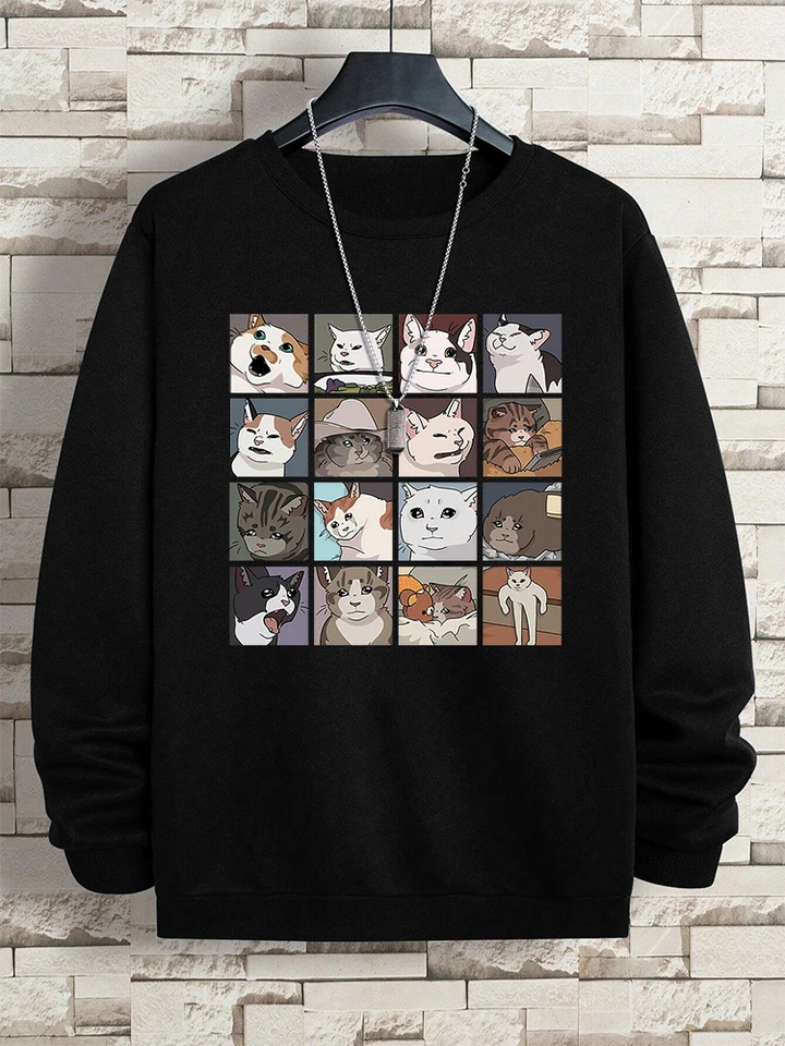 16 listov meme mačiek puzzle muži kapucne O-krk oblečenie harajuku voľné mikiny