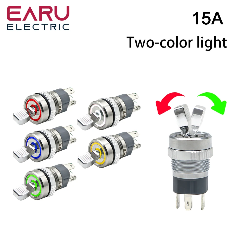 16 mm 15a zapnuté kĺzanie Power High Current Tanggle prepínač tlačidla 2 Polohy 1NO1NC osvetlené LED dvojfarebné svetlo