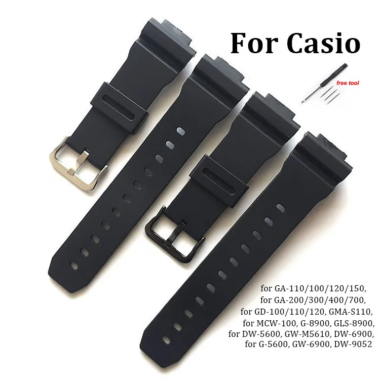 16 mm Pu Rubber Watch Strap for Casio DW-5600 5610 6900 9052 GW-M5610 GW-M5610 GA2100 GA-110 100 120 Sport Witerprope Rackband