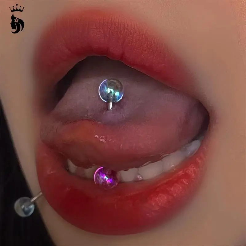 16 mm titánový oceľ okrúhle dvojfarebné jazykové nechty prepichnuté telové cvočky Piercing Tongue Rings Body šperky pre horúce ženy dievčatá