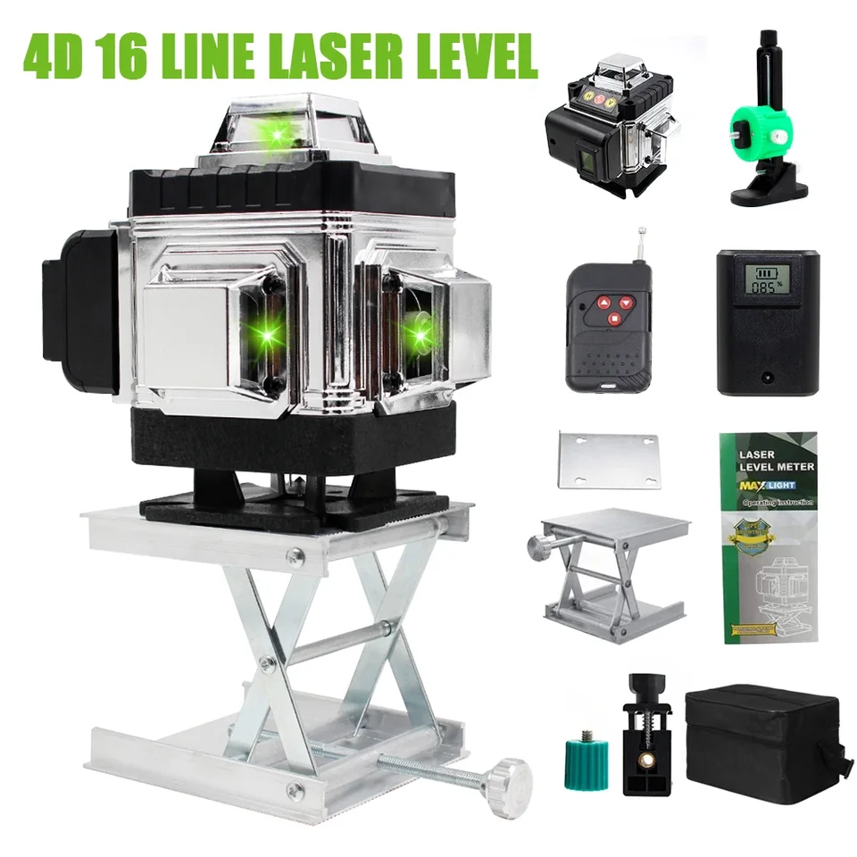 16 riadkov 4D laserová úroveň Self-hodnota 360 Horizontálny a vertikálny kríž super výkonná zelená laserová úroveň Automatický stavebný nástroj