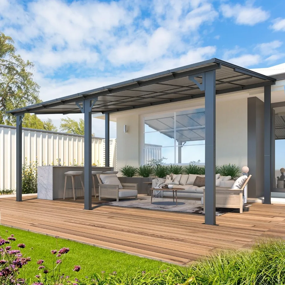 16 'x 10' altánok Outdoor Pergola pre terasu, stenu, ktorý je náročný na kovový útočisko, pergoly a vôľa Gazebos