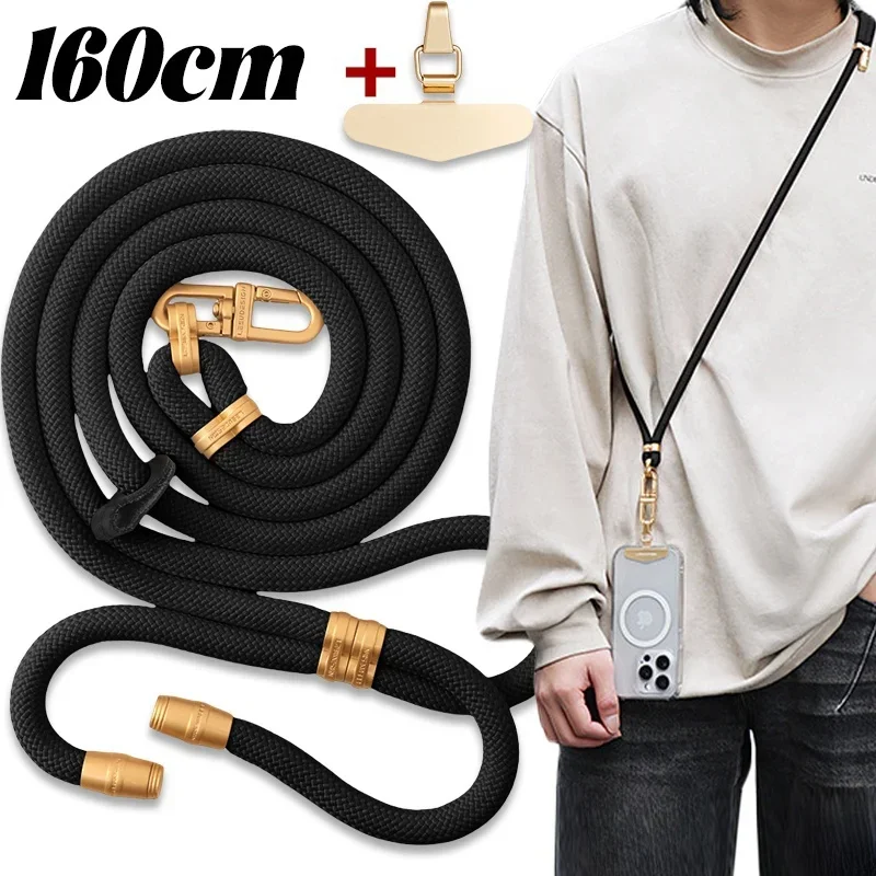 160 cm hrubý dlhý univerzálny telefónny šnúrka s kovovou záplatou proti krádeži reťazca pre iPhone 15 Pro Max Samsung Xiaomi