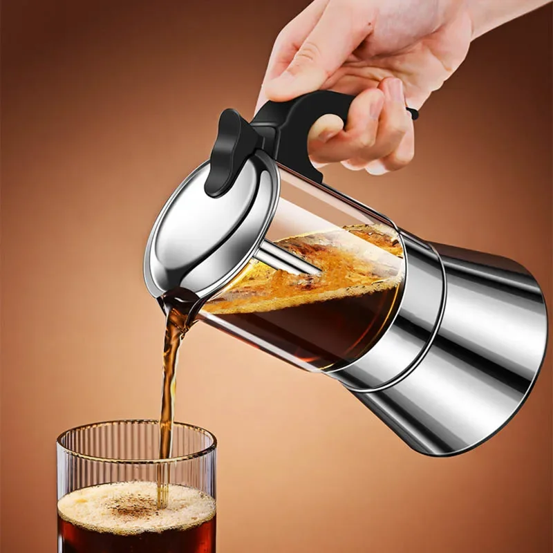 160 ml/240 ml taliansky dvojitý ventil ručne varený sklenený prenosný kávový hrniec Mocha Moka Pots Espresso Cafeteira Espresso Maker
