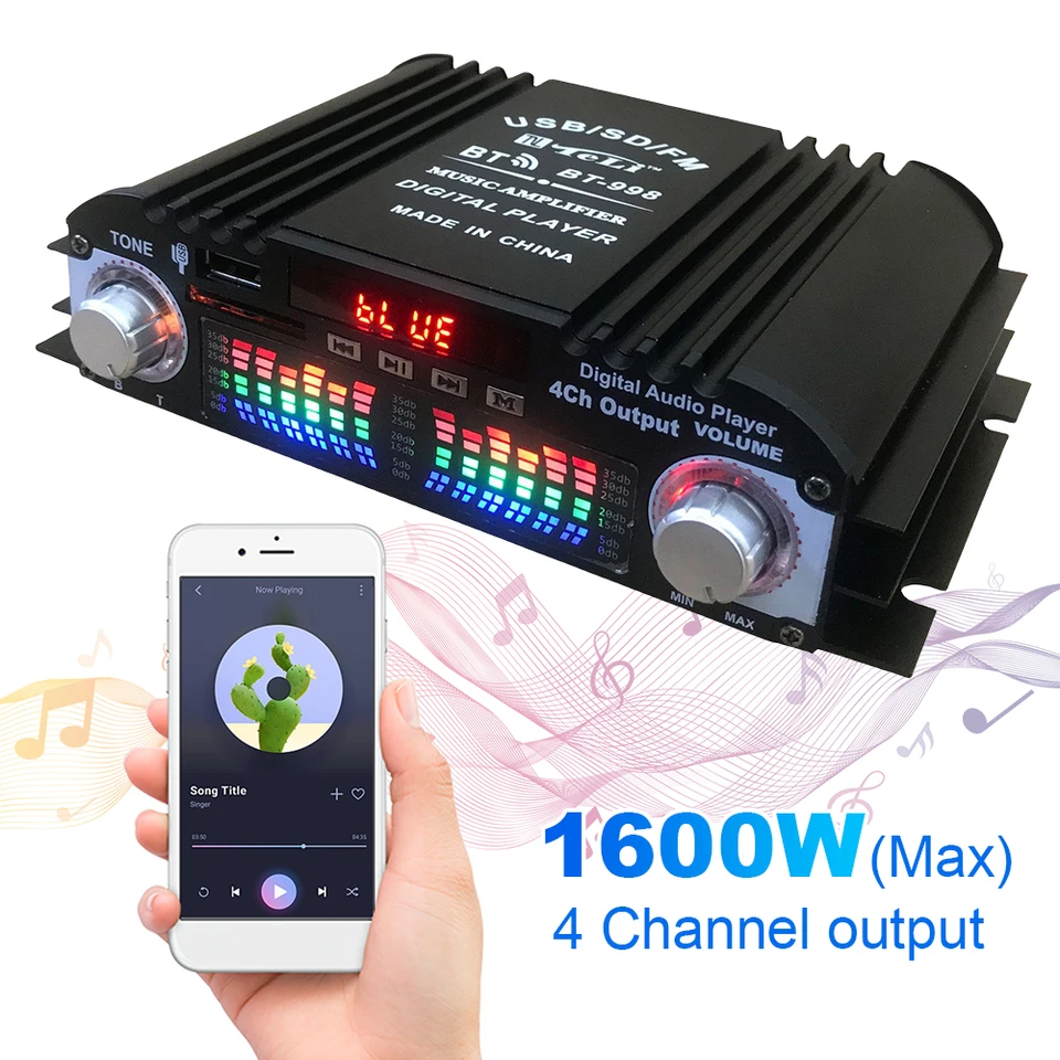 1600W vrchol Hifi zvukový zosilňovač FM USB diaľkové ovládanie Bluetooth kompatibilný karaoke prehrávač 4 kanál Hifi stereofónny zosilňovač
