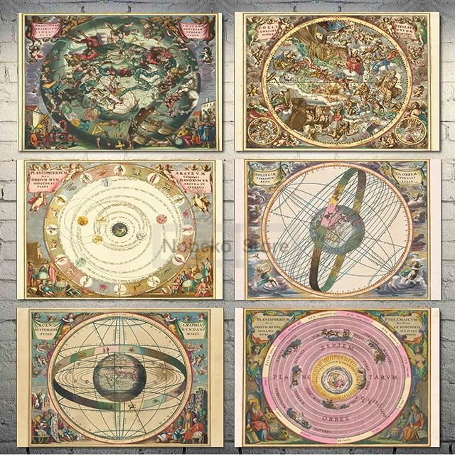 1661 Andreas Cellarius nebeská mapa Zodiac Signs Zemný stredový plagát výtlačky plátno maľba nástenné obrázky