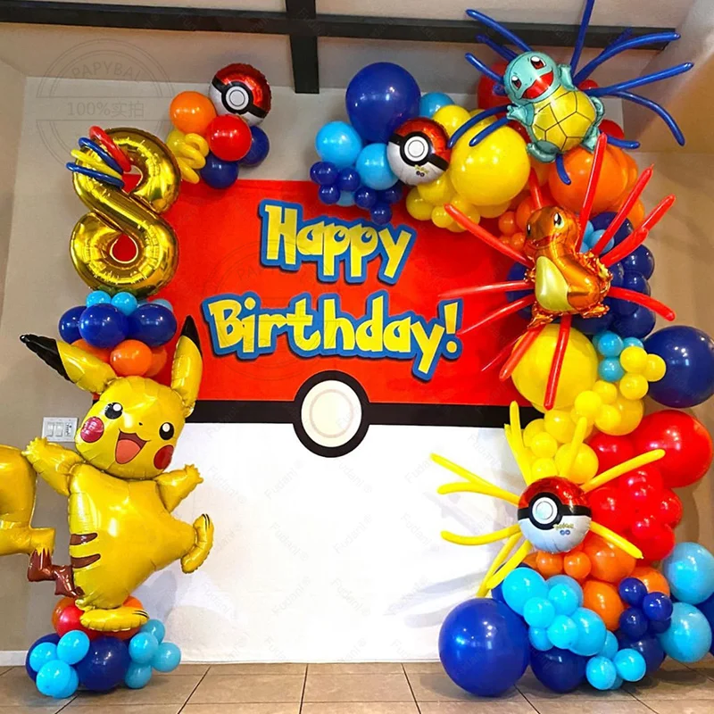 169 Pokemon Téma Balón Garland Arch Kit kit zlato číslo pikachu geni korytnačka malá oheň drak fóliový loptičku deti narodeniny dekorácie