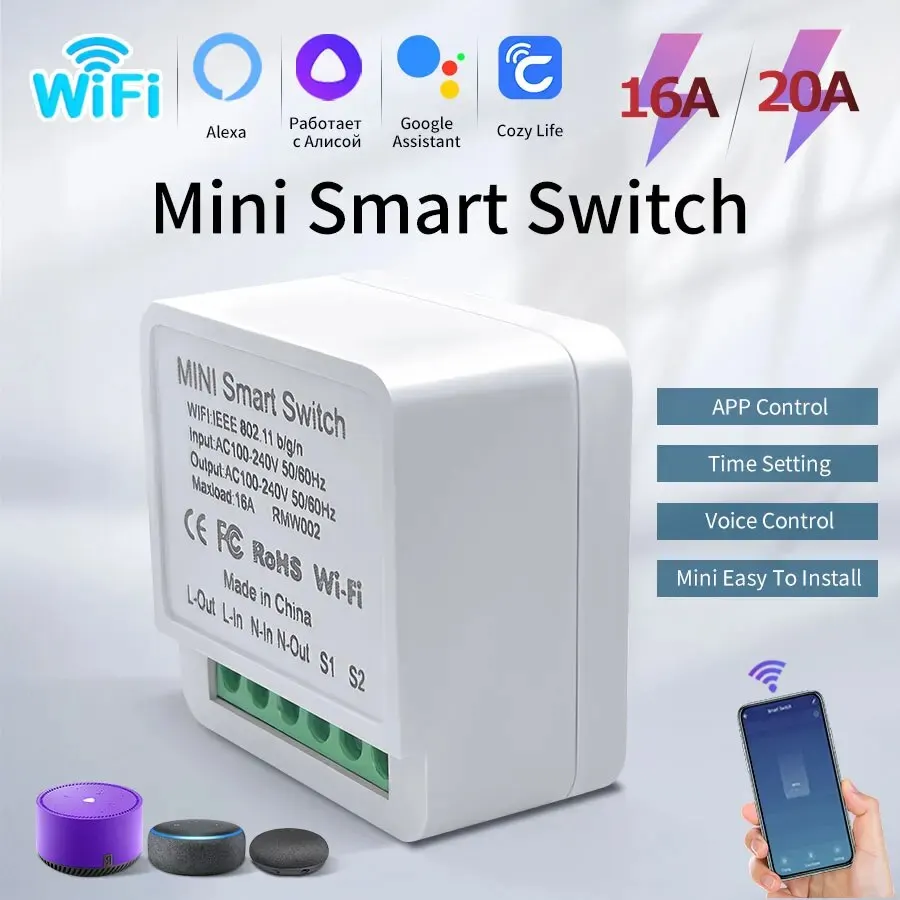 16A/20A WiFi Mini Smart Switch Modul 2-Way Control Cozy Life App diaľkové ovládanie pre Alexa Google Home Automation hlasové ovládanie hlasu