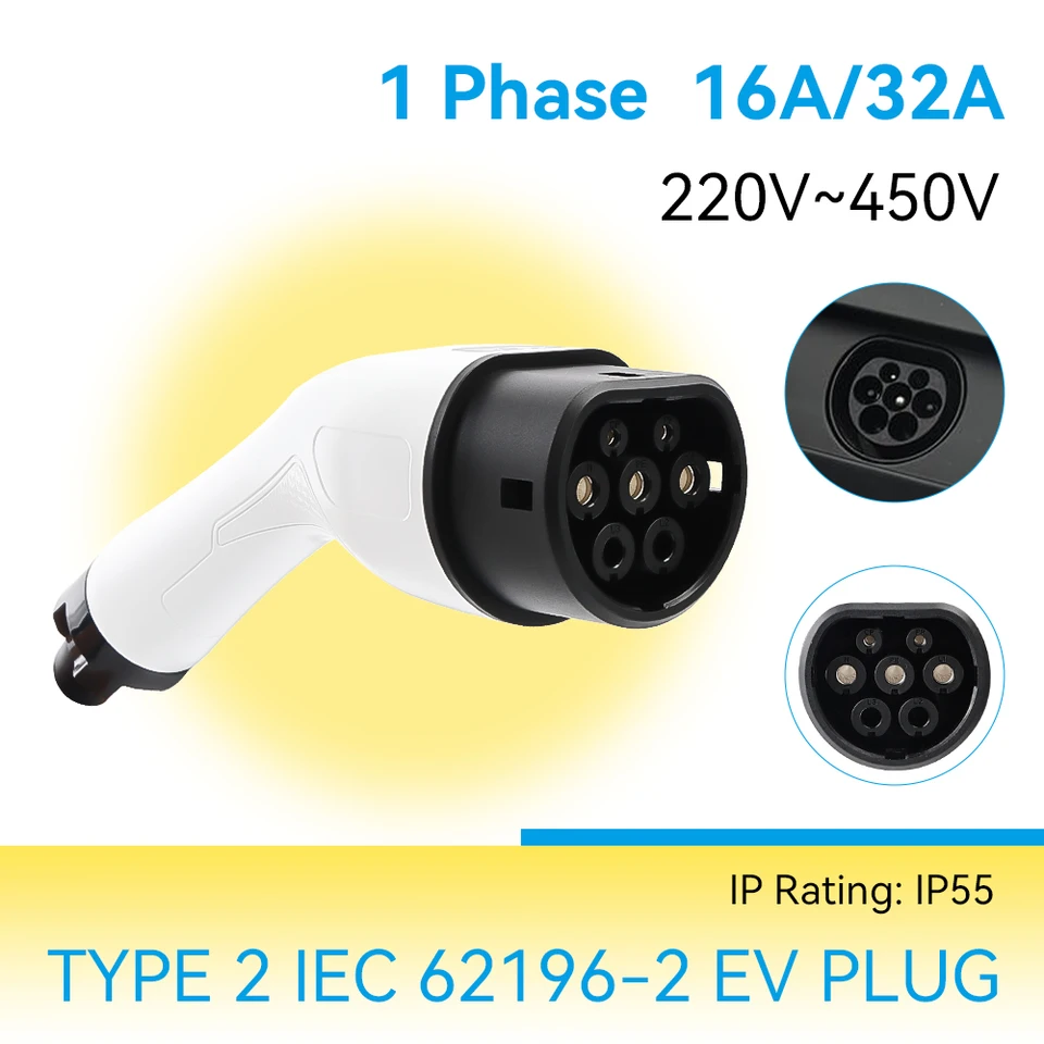 16A 32A EV nabíjačka typu2 Ženská zástrčka IEC62196-2 Adaptér 3,5 kW 7kW s jedným fázovým prevodníkom pre elektrické vozidlo