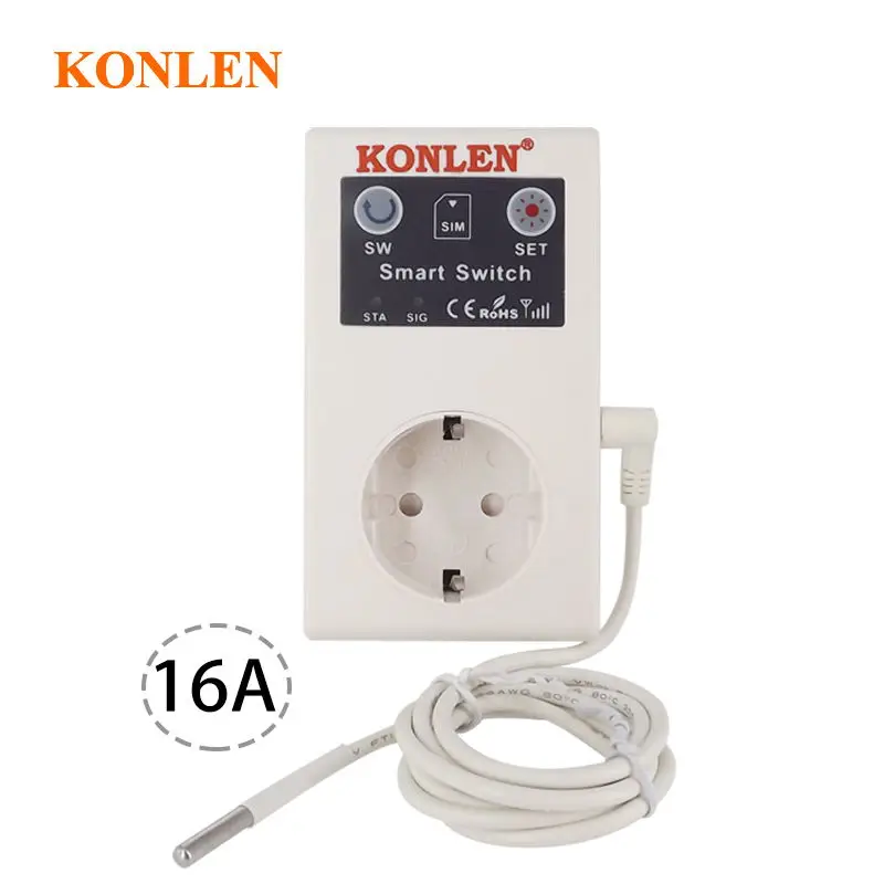 16A GSM Socket Eu Power Outlet Relay prepínač diaľkového ovládacích garážových garážových brán otvárač SMS teplotný regulátor so snímačom