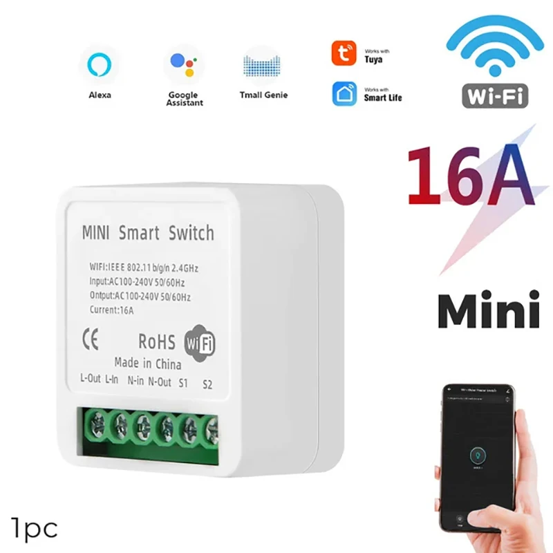 16A Mini WiFi Switch DIY SMART HOME Dvojcestné ovládanie relé inteligentný život APP CONTRON DIGETRE TIMER Pracuje s Alexa Google HOME ALICE