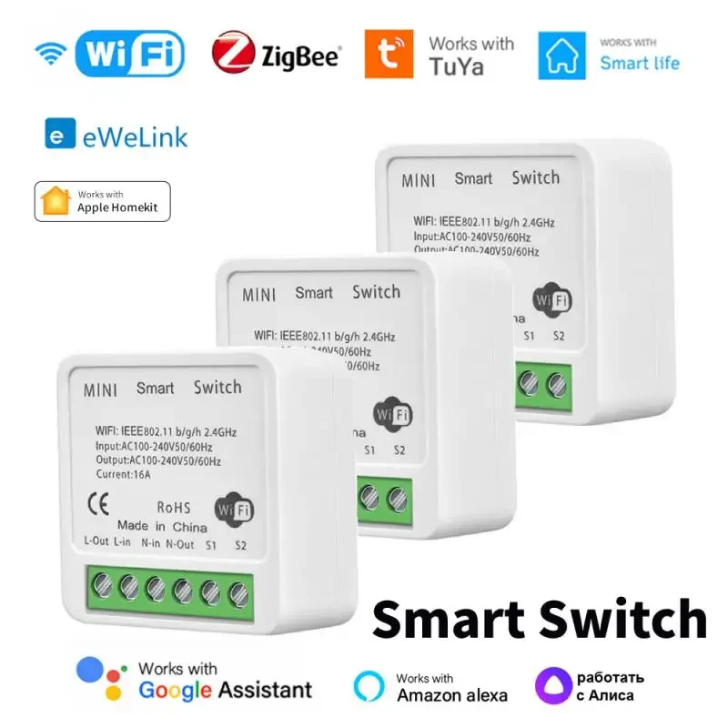 16A Tuya Wifi Zigbee Smart Switch Modul Mini dvojcestný ovládací časovač bezdrôtový prepínač ovládací prvok cez Alexa Ewelink Siri HomeKit