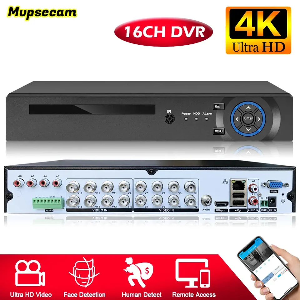 16ch 8 m-n 4k 6in1 HD TVI CVI AHD IP zabezpečenie DVR rekordér H.265+ Video rekordér E-mail Detekcia výstražného výstrahy pre fotoaparáty 8MP 5MP